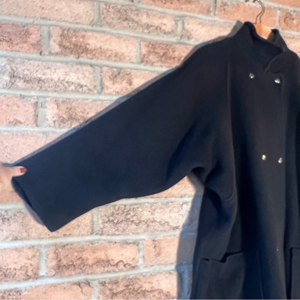 EATON Vintage Coat Double Breasted Ribbed Batwing Black Wool - Picture 7 of 15